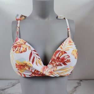 NWT Tahiti Swimwear Tropical Botanical Print Push Up Bikini Top, Sz XL